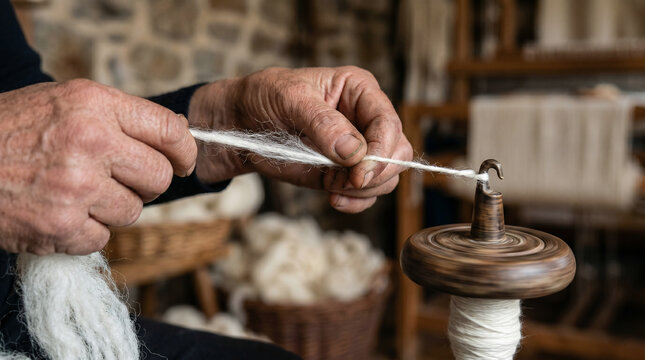 Proverbs 31, The virtuous, hardworking woman spinning wool into yarn with a wooden spindle late into the night