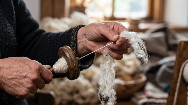 Proverbs 31, The virtuous, hardworking woman spinning wool into yarn with a wooden spindle late into the night