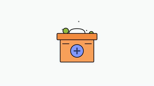 Animated First Aid Kit Medical Box Icon Motion Graphic Loop Featuring Orange And Green Background for UI UX Design and Digital Technology Presentations