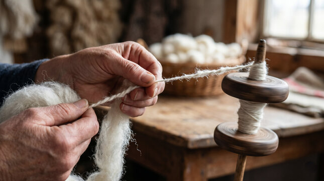 Proverbs 31, The virtuous, hardworking woman spinning wool into yarn with a wooden spindle late into the night