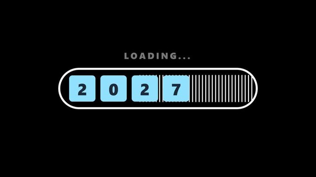 Animated 2027 New Year Countdown Digital Loading Animation Motion Graphic Loop Featuring Dark And Green Screen Background for UI UX Design and Digital Technology Presentations