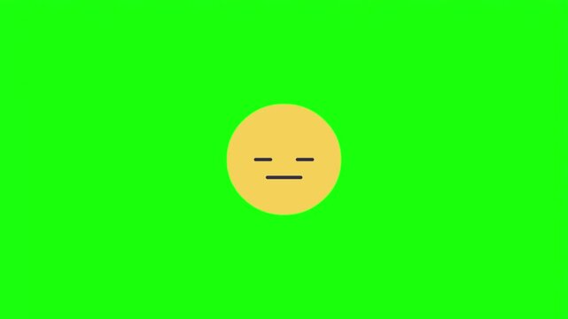 Expressionless flat face emoji yellow circle vector illustration isolated on green screen.   