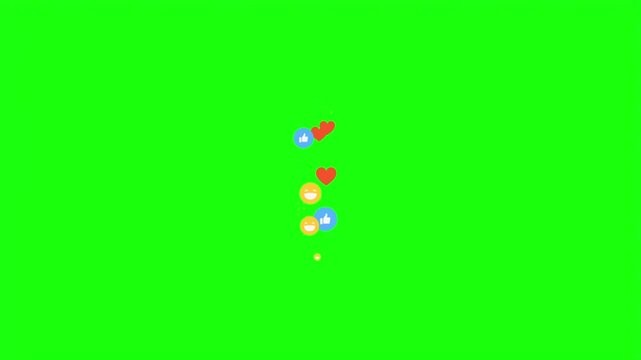Social media live stream floating reaction emojis vector isolated on bright green screen background.