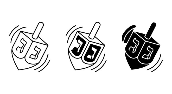 Dreidel Icons Set, Hanukkah Spinning Top Vector Graphics, Jewish Holiday Game Symbols