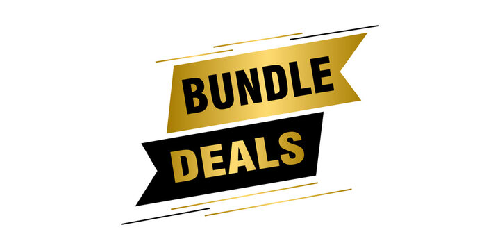 Bundle deals promotional banner, golden and black ribbon labels for retail sales, luxury marketing graphic for special offers and discounts