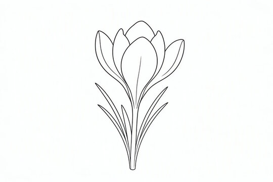 Hand drawn ink illustration of a single blooming crocus flower isolated on a white background