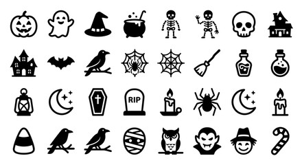 Fototapeta premium Minimalist Halloween Festival Icon Set – Bold Black Vector Symbols