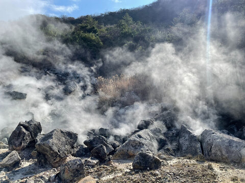 Geothermal Steam at Unzen Volcanic Area in Nagasaki, Japan
