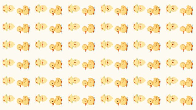 Cute Yellow Ducklings Seamless Pattern Background Loop