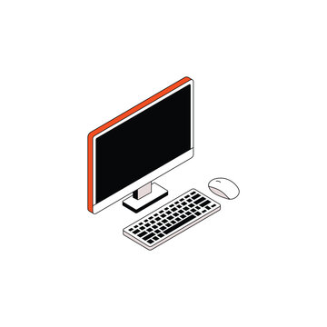 Isometric desktop computer with monitor keyboard and mouse