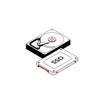 Isometric vector illustration of hdd and ssd storage components
