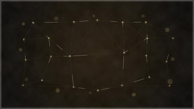 Abstract network connections forming golden geometric patterns on a dark textured background, technology and data flow concept