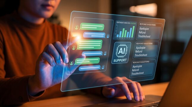 Customer service ai chatbot interface with sentiment analysis and response suggestions for enhanced support and user satisfaction in business.