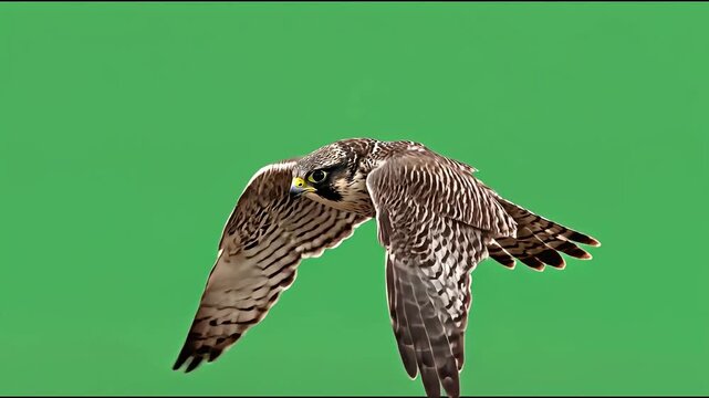 Flying falcon bird of prey on green screen chroma key background video clip footage