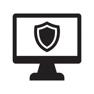 Computer monitor with security shield icon vector illustration