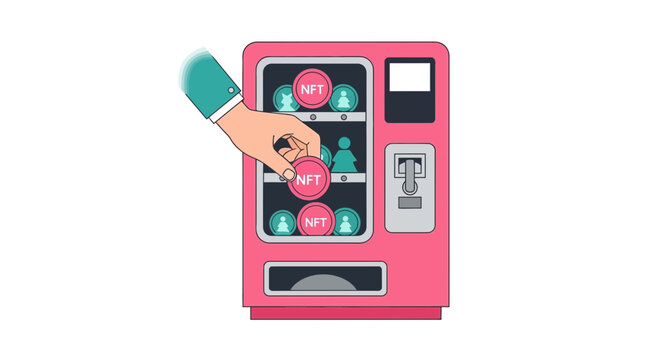 NFT Vending Machine Illustration Representing Digital Asset Marketplace and Crypto Art Commerce
