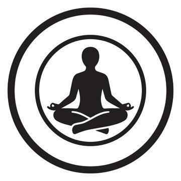 Black and White Vector Icon of a Person in Yoga Meditation Lotus Pose Inside Circular Frame
