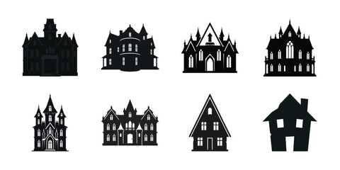 Fototapeta premium Collection of black house silhouettes on a white background