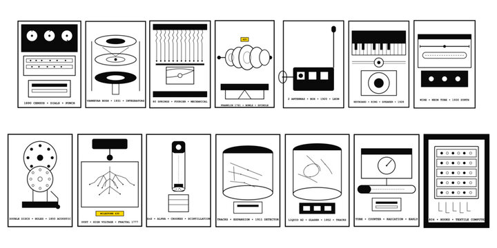 Rare Early Computer and  Particle Detector Icons Jaquard Theremin Cloud Chamber