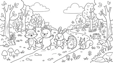 Fototapeta premium Delightful coloring page featuring adorable animals a fun and creative activity for kids of all ages to enjoy and express their artistic