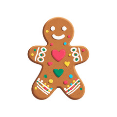 Obraz premium A single gingerbread man cookie decorated with colorful frosting on a white background on transparent background