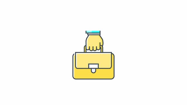 A hand holding a professional yellow briefcase icon animation.
