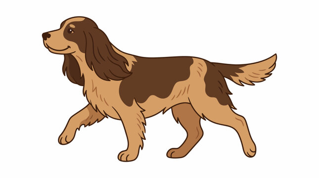 English springer spaniel dog walking side view isolated cartoon style vector illustration.