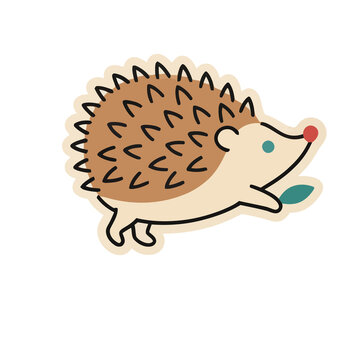 Cute cartoon hedgehog with a leaf