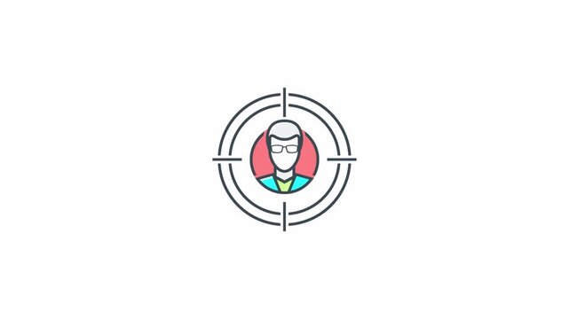 Animated human profile icon inside a circular target reticle.