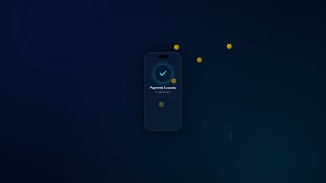 Digital mobile payment success screen animation on smartphone