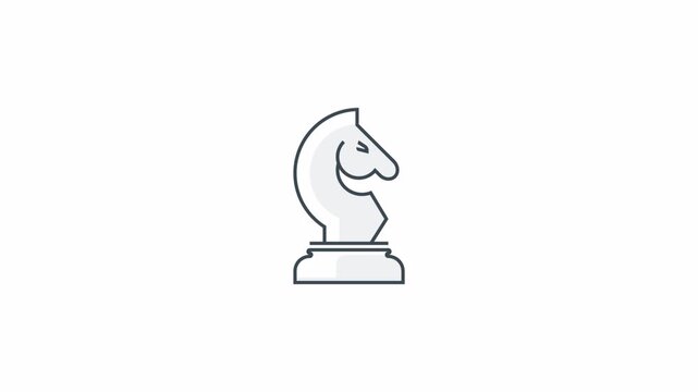 Minimalist chess knight piece line art icon animation.