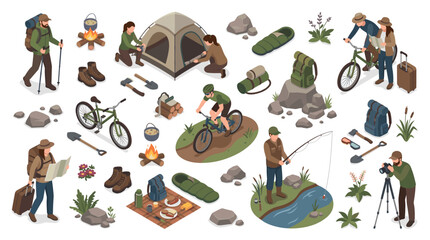 Obraz premium Isometric Camping and Outdoor Adventure Activities Collection.