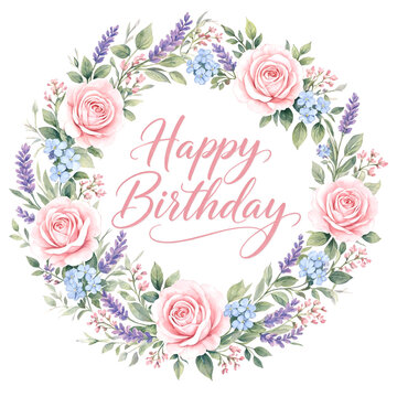 Beautiful floral birthday greeting card with roses and lavender design