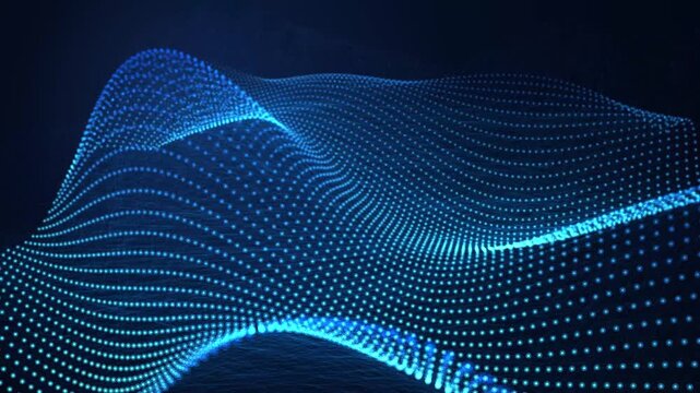 Glowing Blue Particle Wave Motion Background for Digital Technology and Futuristic Data Visualization