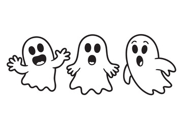 Obraz premium Halloween Ghost Character Collection, Cartoon Spirit Symbols for Seasonal Marketing, Costume Events, Invitations, and Decorations
