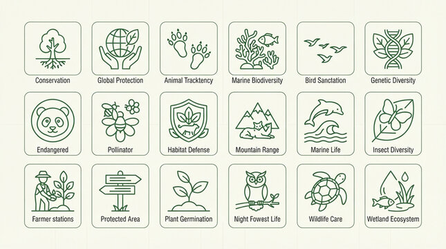Biodiversity Protection line editable icon set. Vector illustration