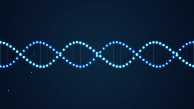 Glowing Digital DNA Spiral Animation Rotating on Dark Blue Background for Genetic Science Research