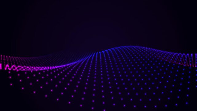 Glowing Pink and Blue Digital Wave Animation Featuring Rhythmic Particle Motion on Black Background