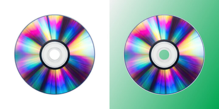 Compact disc with iridescent rainbow reflection displaying digital data media