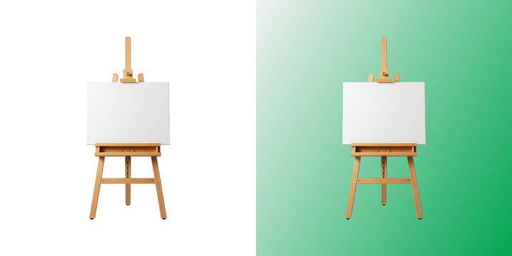 Wooden artist easel with blank canvas for painting and drawing