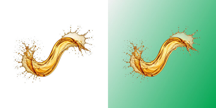 Golden liquid splash wave with dynamic droplets and fluid motion