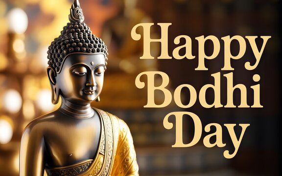 Golden buddha statue in a meditative pose for the celebration of the buddhist holiday bodhi day