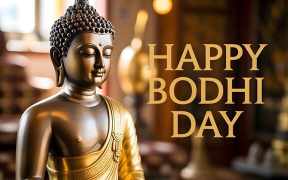 Golden buddha statue in a meditative pose for the celebration of the buddhist holiday bodhi day