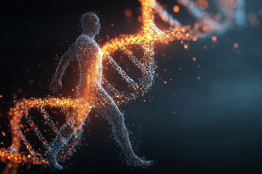 human silhouette with glowing dna