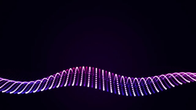 Neon Particle Wave Motion Graphics Background with Glowing Pink and Purple Light Dots on Dark Space
