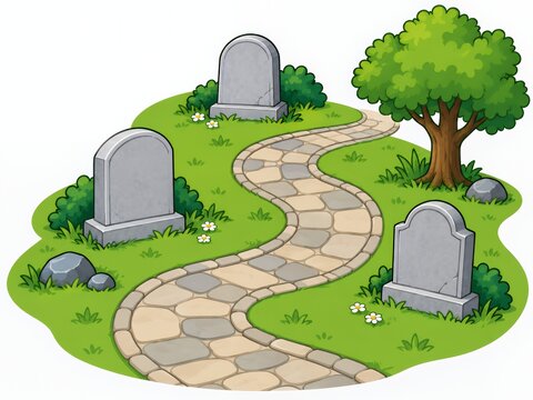 This is an image showing a cartoon of a cemetery