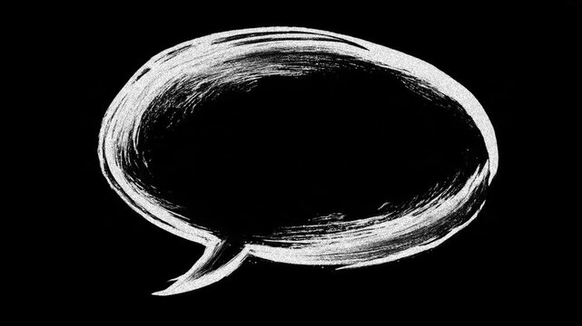 Empty Dialogue Speech Bubble Stop Motion Hand-Drawn Animation Grunge Brushstroke Element on Pitch Black Background For Luma Matte Overlay And Creative Video Compositing