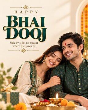 Brother and sister celebrating bhai dooj festival together with siblings festival tradition celebration