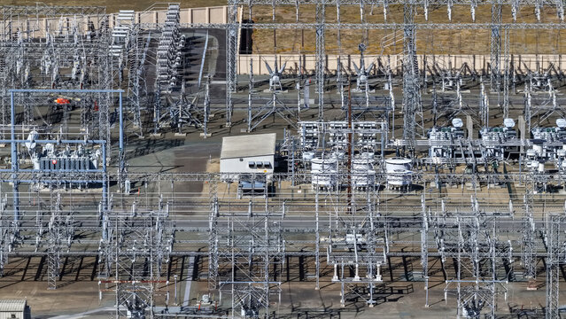 Electrical substation power grid distributing energy to consumers