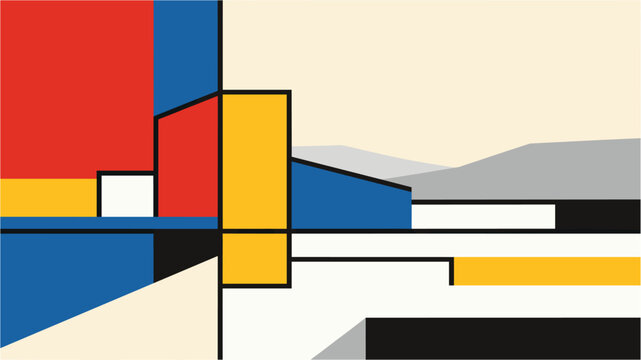 Abstract Geometric Primary Color Architectural Modern Art Landscape Design Illustration
